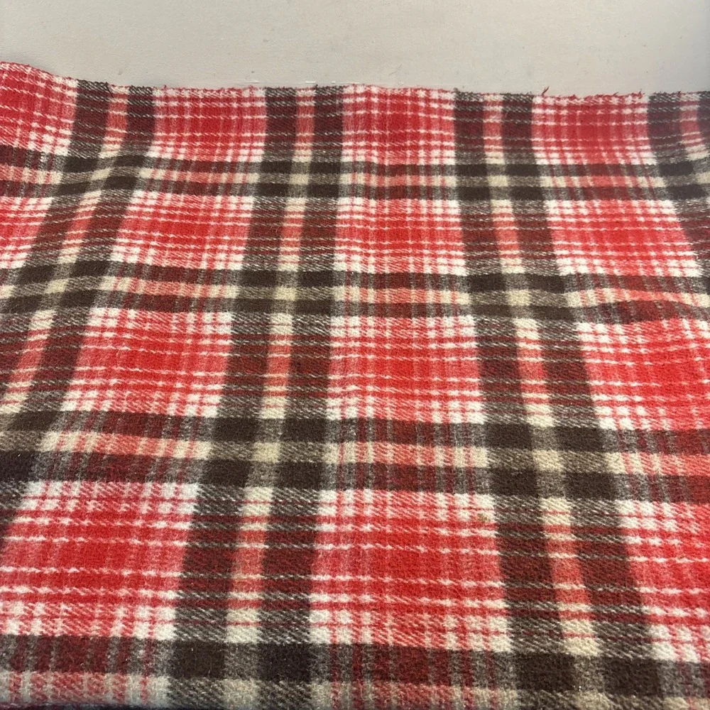 Plaid Reversible Throw Blanket Red Tan THICK Poly‎ Blend Camp Cottage 60x80